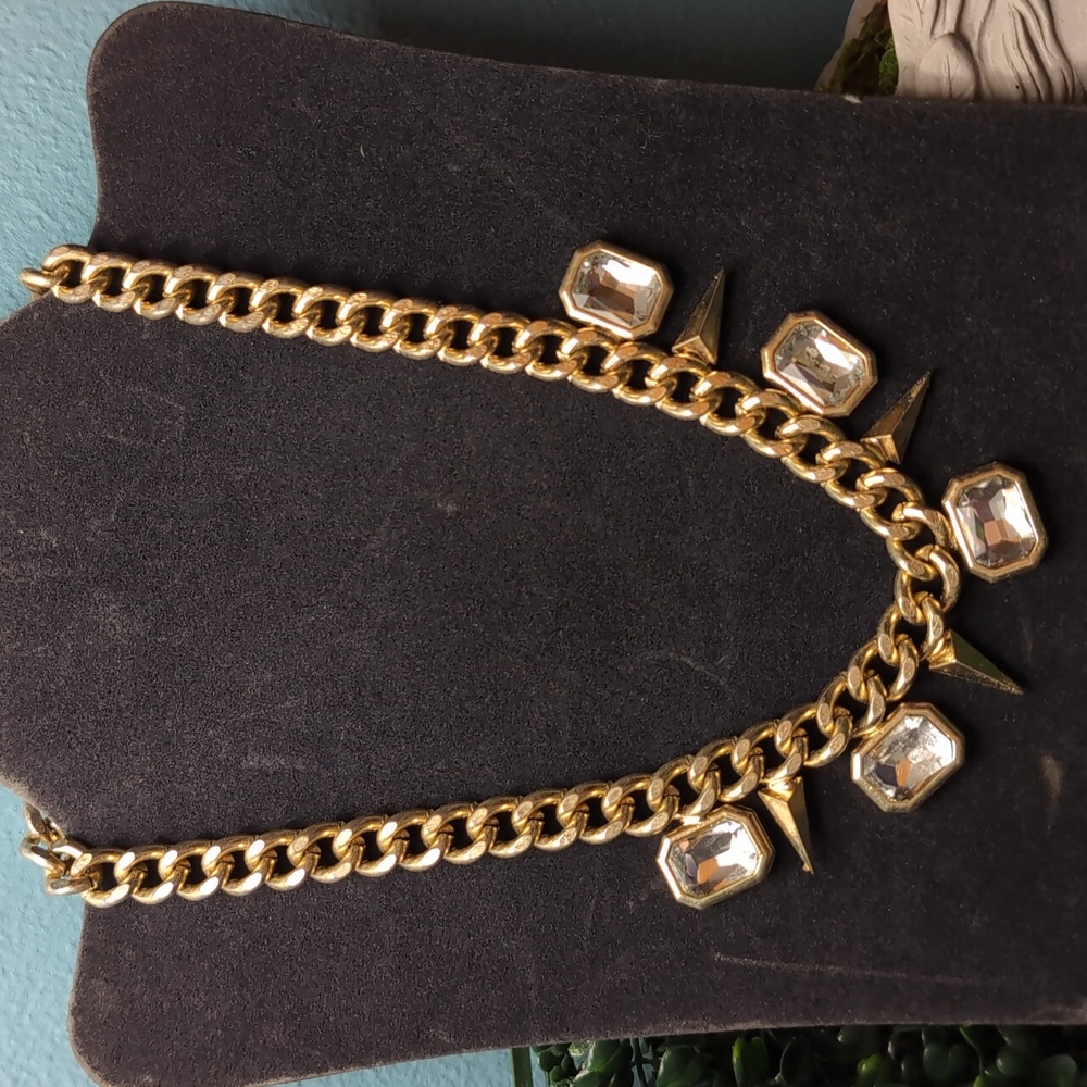 Gold and Silver Necklace with Crystal Pendants - Picture 4 of 7